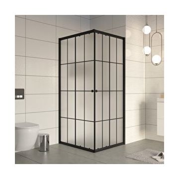 Durul Kare 5 MM Komple Buzlu Siyah Çizgi 80x90 CM Duşakabin