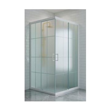 Durul Kare Beyaz Çizgi Komple Buzlu Cam 5 MM Yükseklik 190 CM 70x130 CM Duşakabin
