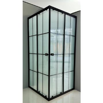 Durul Kare Komple Buzlu Siyah Çizgi 95x115 cm Duşakabin