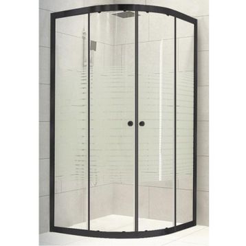 Durul Oval Siyah Profil Çizgili 5 mm Cam Yükseklik 190 cm 90x90 cm Duşakabin