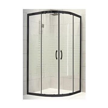 Durul Oval Siyah Profil Çizgili 5 mm Cam Yükseklik 190 cm 90x90 cm Duşakabin