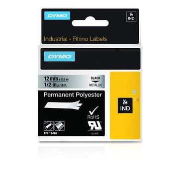 Dymo RhinoPro 18486 Gri-Siyah 12mm x 5.5m Sabit Polyester Şerit