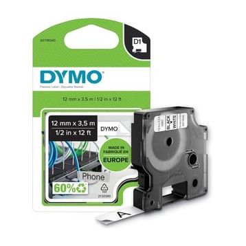 Dymo S0718040 16957 Yüksek Performans Esnek Naylon 12 mm x 3.5 mt Siyah Beyaz Etiket Bandı