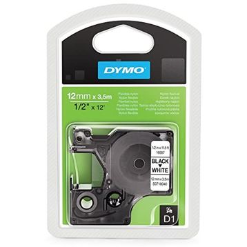 Dymo S0718040 16957 Yüksek Performans Esnek Naylon 12 mm x 3.5 mt Siyah Beyaz Etiket Bandı