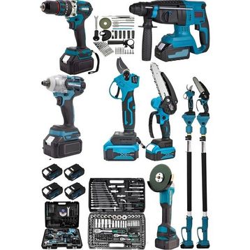 Dynamic Max 216 Parça Lokma Seti-Teleskopik Budama Makası-Şarjlı Testere-Hilti Taşlama Spral-Somun Sökme Matkap