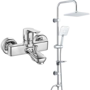 E.C.A Luna Banyo Bataryası+T-May Banyo Çamlıca Kare Tepe Paslanmaz Krom Duş Seti