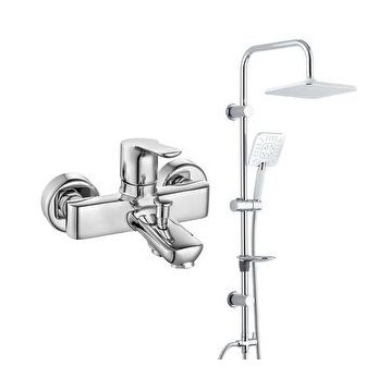 E.C.A Luna Banyo Bataryası+T-May Banyo Çamlıca Kare Tepe Paslanmaz Krom Duş Seti