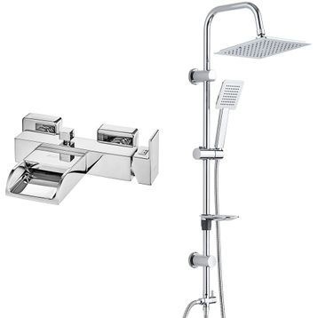 E.C.A Natura Banyo Bataryası ve T-May Paslanmaz Krom Banyo Çam Kare Tepe Duş Takımı Seti