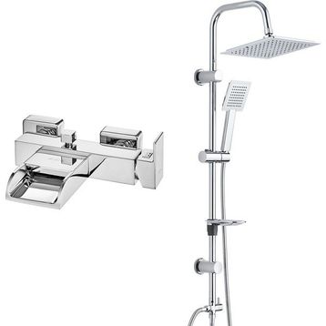 E.C.A Natura Banyo Bataryası ve T-May Paslanmaz Krom Banyo Çam Kare Tepe Duş Takımı Seti