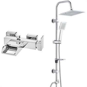 E.C.A Natura Banyo Bataryası ve T-May Paslanmaz Krom Banyo Çam Kare Tepe Duş Takımı Seti