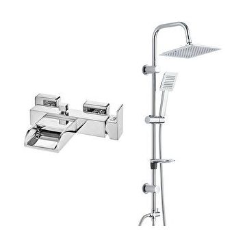 E.C.A Natura Banyo Bataryası ve T-May Paslanmaz Krom Banyo Çam Kare Tepe Duş Takımı Seti