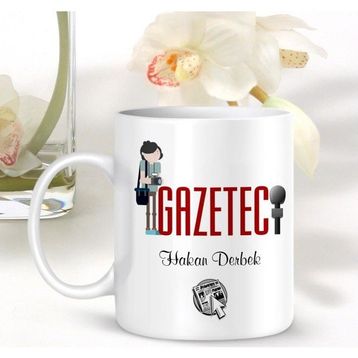 E-Hediyeci 1 Kişiye Özel İsim Yazılı Mesleki Gazeteci Beyaz Kupa