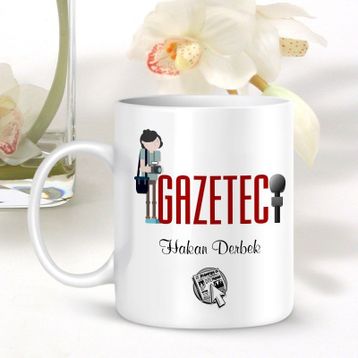 E-Hediyeci 1 Kişiye Özel İsim Yazılı Mesleki Gazeteci Beyaz Kupa