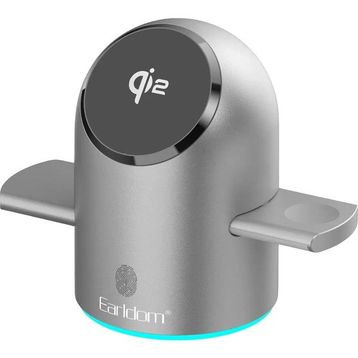 Earldom WC76 Gri 3in1 15W Telefon 2.5W Saat ve 5W Airpods İçin Dönebilen Kablosuz Şarj Standı