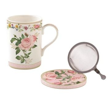Easy Life Fine China Porselen Kulplu Bardak 350 ml Kapaklı Ve Metal Demlikli
