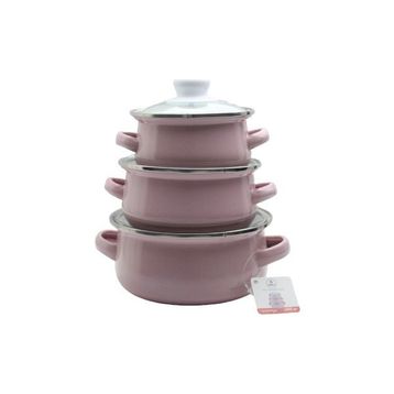 Ebru Metal Pembe Emaye Mini 3’lü Mama Tencere Takımı
