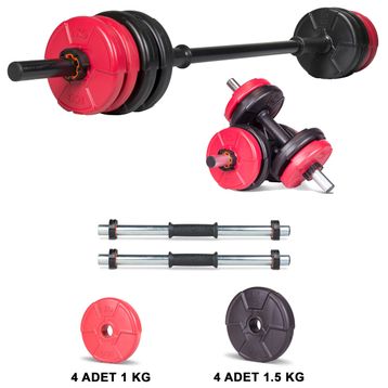 Ecgspor 13 kg Kırmızı Siyah Halter Seti ve Dambıl Seti