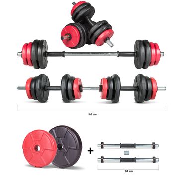 Ecgspor 17 kg Multifonksiyonel Kırmızı Siyah Halter Seti ve Dambıl Seti