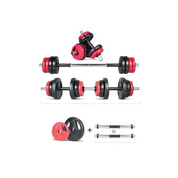 Ecgspor Yıldız Serisi 12 kg Multifonksiyonel Kırmızı Siyah Halter Seti ve Dambıl Seti