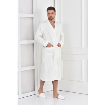 Ecocotton Alessa %100 Organik Pamuk Jakarlı Krem Erkek Pike Bornoz