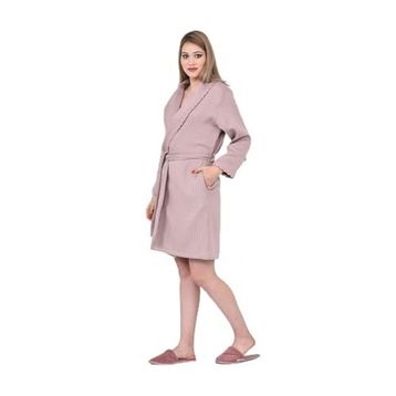 Ecocotton Alessa %100 Organik Pamuk Jakarlı Pudra L Kadın Pike Bornoz