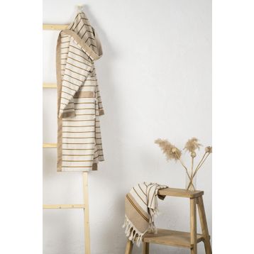 Ecocotton Arden %100 Organik Pamuk Kenevir Karışımlı Çizgili Hardal Kadın Bornoz