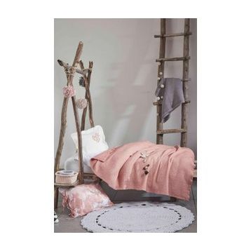 Ecocotton Berin %100 Organik Pamuk Müslin El Nakışlı Pudra Bebek Yatak Örtüsü
