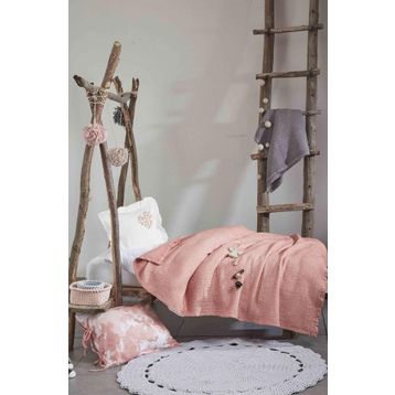 Ecocotton Berin %100 Organik Pamuk Müslin El Nakışlı Pudra Bebek Yatak Örtüsü