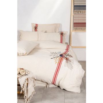 Ecocotton Charla Ekru Kırmızı 200x220 cm Çift Kişilik Nevresim Takımı