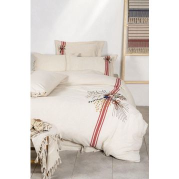 Ecocotton Charla Ekru Kırmızı 200x220 cm Çift Kişilik Nevresim Takımı
