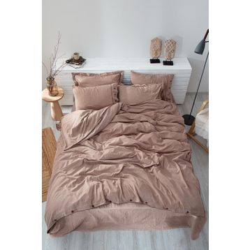 Ecocotton Havin Battal Boy %100 Organik Pamuk Saten Parça Boya Bej 240x220 cm Nevresim Takımı
