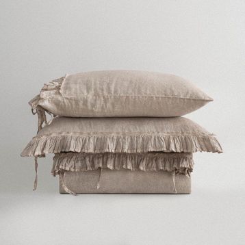 Ecocotton Miranda %100 Keten Parça Boya Bej 240x220 cm Battal Boy Nevresim Takımı