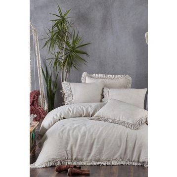 Ecocotton Miranda %100 Keten Parça Boya Bej 240x220 cm Battal Boy Nevresim Takımı