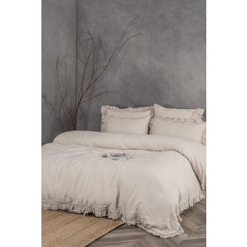 Ecocotton Miranda %100 Keten Parça Boya Bej 240x220 cm Battal Boy Nevresim Takımı
