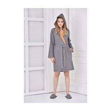 Ecocotton Muna Antrasit-Safran Kadın Bornoz