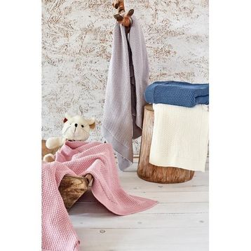 Ecocotton Organik Pamuk Örgü Baby Smile Mavi Bebek Battaniye