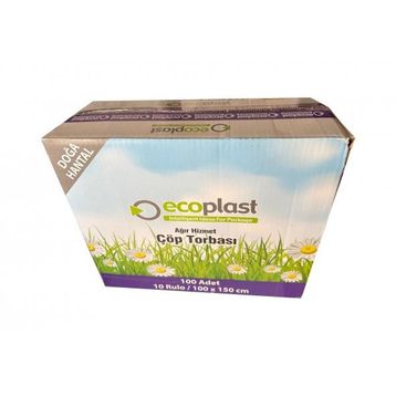 Ecoplast 240 lt 100x150 cm 600 gr 10 Adetlik 1 Rulo Siyah Hantal Konteyner Çöp Torbası