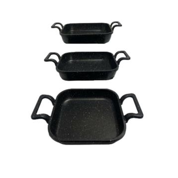 Eda 3'lü Siyah 20-22-24 cm Kare Döküm Sahan Set