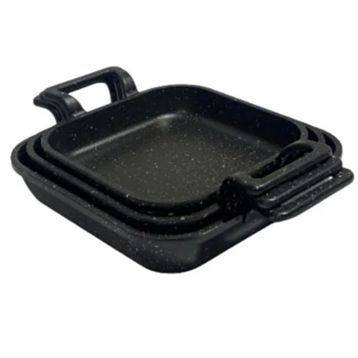 Eda 3'lü Siyah 20-22-24 cm Kare Döküm Sahan Set