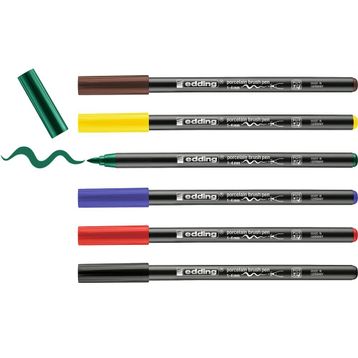 Edding 4200 Siyah Kırmızı Mavi Yeşil Sarı Kahverengi 1-4 mm Fırça Uçlu 6 Adet Porselen Kalemi