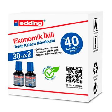 Edding Damlalıklı Ekonomik 30 ml Mavi 2'li Tahta Kalem Mürekkebi