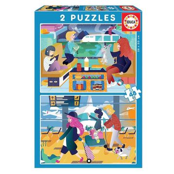 Educa 18604 2x48 Havaalanı ve Tren Ahşap Puzzle