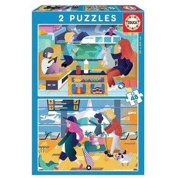 Educa 18604 2x48 Havaalanı ve Tren Ahşap Puzzle