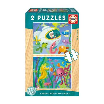 Educa 2x9 Parça Aquatic Animals Ahşap Puzzle
