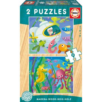 Educa 2x9 Parça Aquatic Animals Ahşap Puzzle