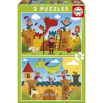 Educa EDU-17151 2x48 Parça Dragons and Knights Çocuk Puzzle Karton