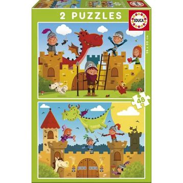 Educa EDU-17151 2x48 Parça Dragons and Knights Çocuk Puzzle Karton