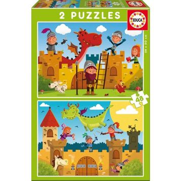Educa EDU-17151 2x48 Parça Dragons and Knights Çocuk Puzzle Karton