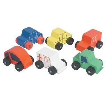 Edutoys 6 Parça Renkli Ahşap Otomobil