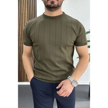 Edwox Haki EDW456 Erkek Bisiklet Yaka Çizgili Tişört